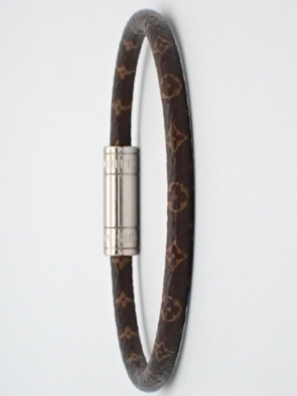 Louis Vuitton Brown Monogram Leather Bracelet with Silver-Tone Clasp